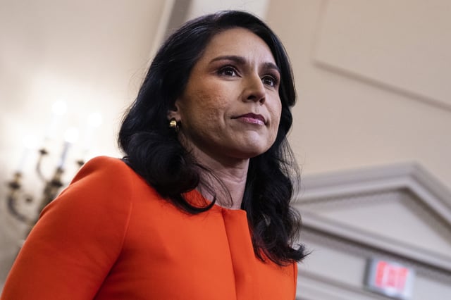 UNITED STATES - MARCH 26: Tulsi Gabbard, director of National Intelligence, arrives to testify during the House Select Intelligence Committee hearing titled &#34;Worldwide Threats Assessment,&#34; in Longworth building on Wednesday, March 26, 2025. Gen. Timothy D. Haugh, director of the National Security Agency, FBI Director Kash Patel, CIA Director John Ratcliffe, and Lt. Gen. Jeffrey A. Kruse, director of the Defense Intelligence Agency, also testified. The witnesses fielded questions on the Signal chat, about attacks against Houthis in Yemen, that accidentally included a reporter. (Tom Williams/CQ Roll Call via AP Images)