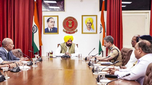 Punjab chief minister Bhagwant Mann during a the security meeting in Chandigarh on Wednesday. (Sourced: X)
