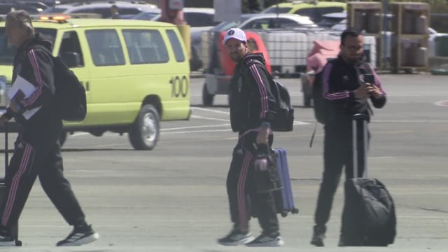 Lionel Messi arrives at the Vancouver International Airport ahead of Inter Miami's CONCACAF Champions Cup semifinal against the Vancouver Whitecaps, Wednesday, April 23, 2025 