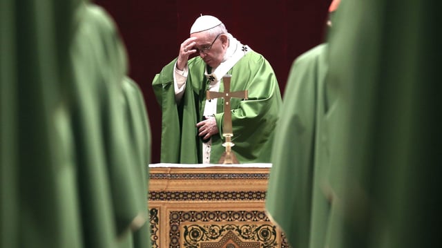 Pope Francis attends the closing Mass of "The Protection Of Minors In The Church" meeting in Vatican City in February 2019.