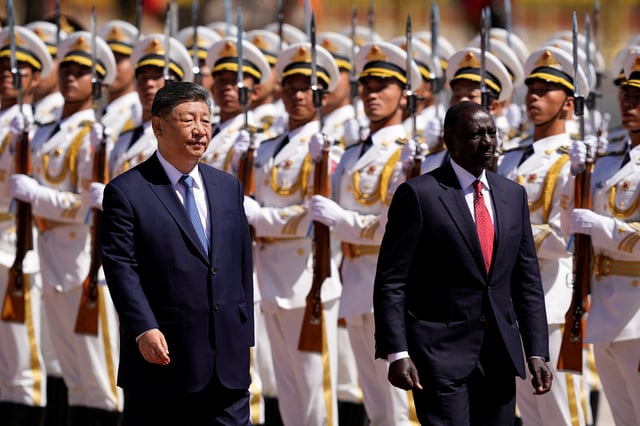 Chinese President Xi Jinping and Kenyan President William Ruto attend a welcome ceremony at The Great Hall of The People on April 24, 2025 in Beijing, China. IORI SAGISAWA/Pool via REUTERS