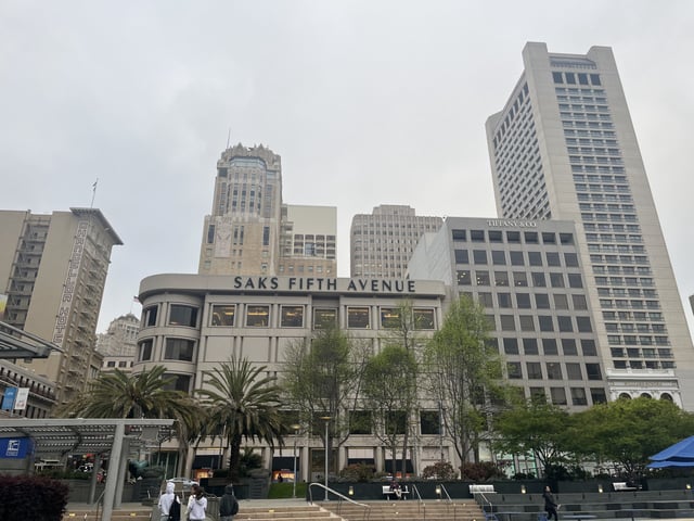 The Saks Fifth Avenue storefront at San Francisco’s Union Square. April 23, 2025. NBC Bay Area Photo/ Alyssa Goard. 