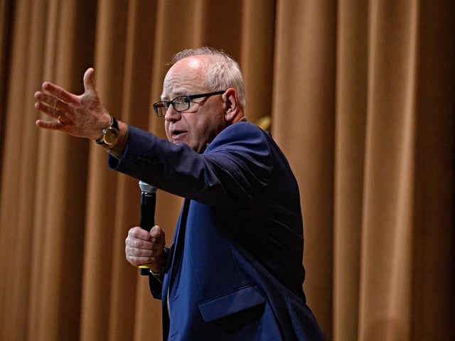 YOUNGSTOWN, OHIO - APRIL 07: Minnesota Governor Tim Walz speaks at a town hall meeting at the DeYor Performing Arts Center on April 7, 2025 in Youngstown, Ohio. A crowd of 2600 filled the venue to ask questions and listen to ideas from Governor Walz.(Photo by Jeff Swensen/Getty Images)