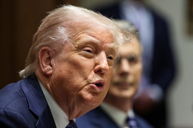 President Donald Trump attends a meeting with Norway's Prime Minister Prime Minister Jonas Gahr Stoere (not pictured), at the White House in Washington, D.C., U.S., April 24, 2025.
