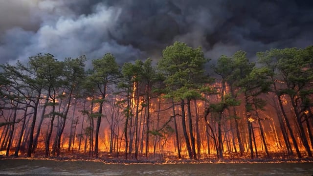 The fire is still burning two days after it began in Pine Barrens