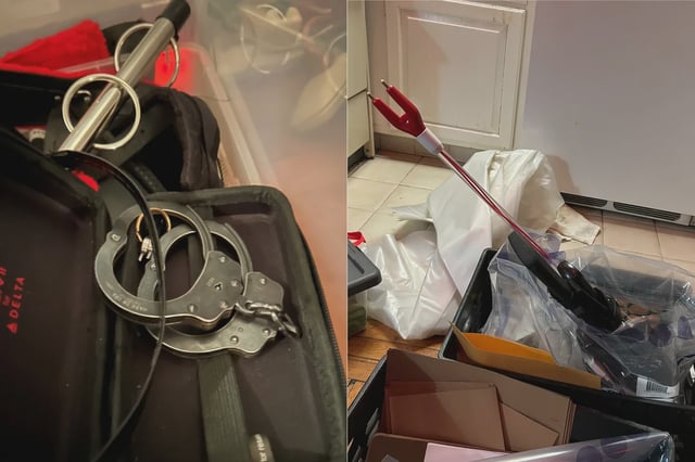 Authorities allege attorney Ryan Hemphill used these handcuffs and this cattle prod as he raped and tortured women in his Midtown apartment.