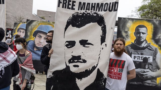 Demonstrators hold a rally and march to the national ICE headquarters to protest the arrest of Palestinian activists, including Mahmoud Khalil n Washington, D.C., earlier this month. Photo: Andrew Lichtenstein/Corbis via Getty Images