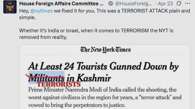 'This was a terror attack, plain and simple', US House Committee slams NYT's Pahalgam report (photo:IANS)