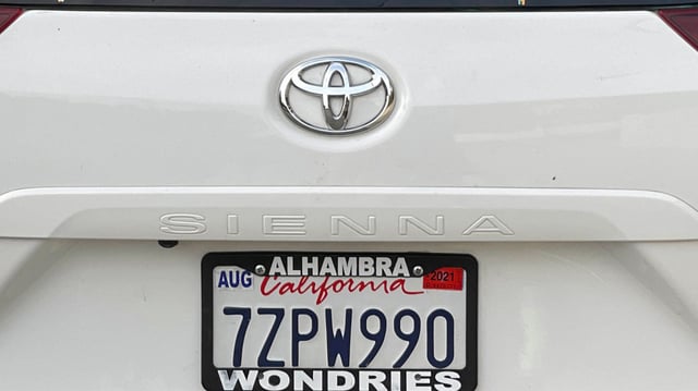File photo: a California license plate on a Toyota Sienna van in 2021.