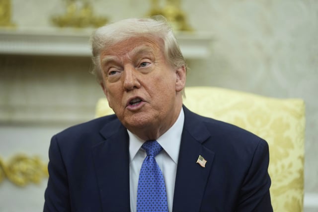 President Donald Trump speaks during a meeting with Norwegian Prime Minister Jonas Gahr Støre during a bilateral meeting in the Oval Office of the White House, Thursday, April 24, 2025, in Washington.