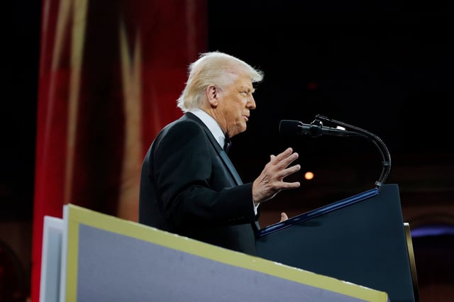 President Donald Trump at the the National Republican Congressional Committee dinner on April 8, 2025 in Washington