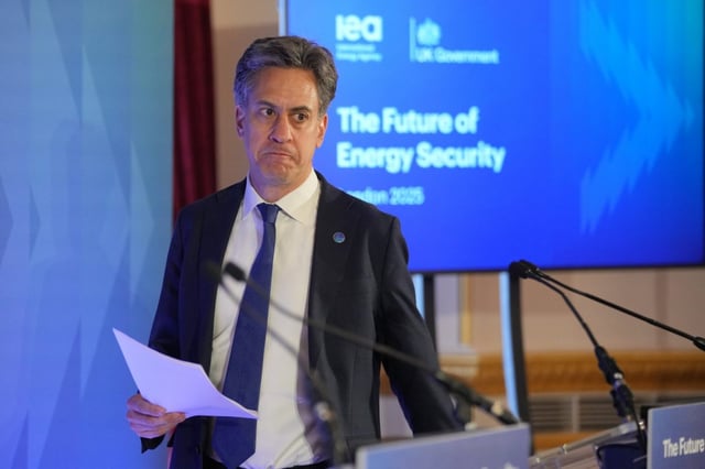 Net Zero secretary Ed Miliband at the International Summit on the Future of Energy Security in London on Friday. (Photo by Kin Cheung - WPA Pool/Getty Images)