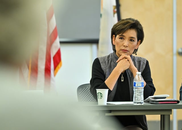 Rep. Young Kim, R-Anaheim Hills, led a bipartisan letter sent to Attorney General Pam Bondi on Thursday, April 24, urging the Justice Department to restore critical funding for survivors of domestic violence, sexual assault, dating violence and stalking. In this photo, Kim is seen participating in a wildfire roundtable with first responders and community leaders at the Library of the Canyons in Silverado, CA, on Tuesday, Oct. 15, 2024. (Photo by Jeff Gritchen, Orange County Register/SCNG)