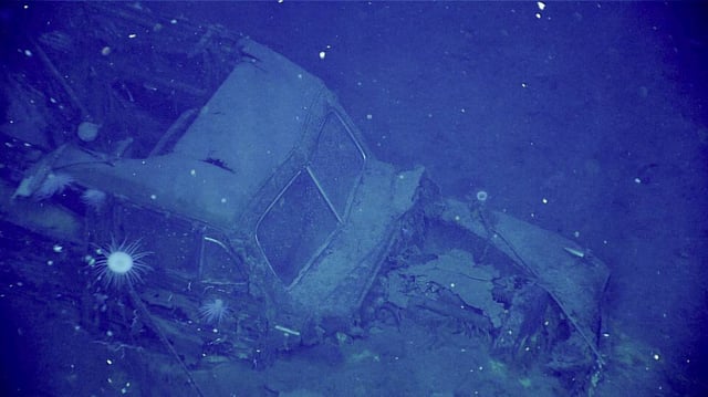 This image from NOAA shows the Ford automobile discovered during a recent dive to the USS Yorktown, a sunken WWII aircraft carrier. (NOAA)