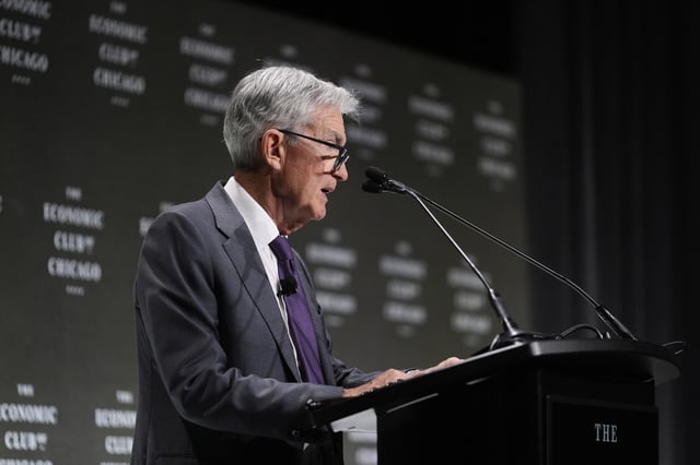 Chair of the Board of Governors of the Federal Reserve System Jerome Powell speaks during an event hosted by the Economic Club of Chicago, Wednesday, April 16, 2025, in Chicago. (AP Photo/Erin Hooley)