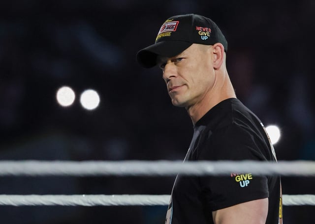 LAS VEGAS, NEVADA - APRIL 20: John Cena is introduced before his match against Cody Rhodes for the Undisputed WWE Championship during WrestleMania 41 at Allegiant Stadium on April 20, 2025 in Las Vegas, Nevada.