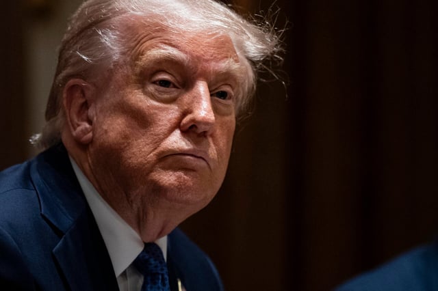 US President Donald Trump during a lunch with Jonas Gahr Store, Norway's prime minister, not pictured, in the Cabinet Room of the White House in Washington, DC, US, on Thursday, April 24, 2025. The meeting is expected to cover security policy and the war in Ukraine. Photographer: Al Drago/Pool/Sipa USA