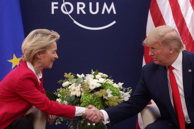 U.S. President Donald Trump attends a bilateral meeting with European Commission President Ursula von der Leyen during the 50th World Economic Forum (WEF) annual meeting in Davos, Switzerland, January 21, 2020. REUTERS/Jonathan Ernst/File Photo