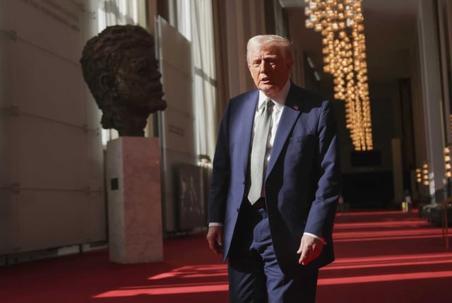 President Donald Trump tours the John F. Kennedy Center for the Performing Arts in Washington, March 17, 2025. 