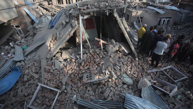 
House of terrorist Ahsan Ul Haq Sheikh, destroyed in Murran village of Pulwama, south of Srinagar, on Saturday.