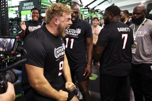 38-mal stemmte Leander Wiegand bei den NFL-Tests die 102 Kilo schwere Hantel nach oben, war damit der stärkste aller Teilnehmer.