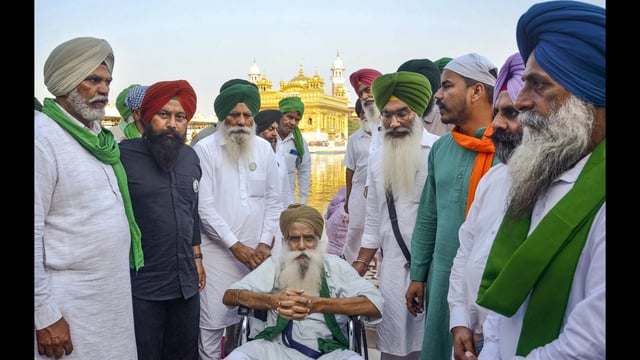 Farmer leader Jagjit Singh Dallewal during a visit to the Golden Temple on April 10. (PTI)