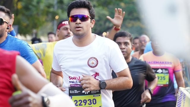 BJP MP Tejasvi Surya at TCS 10K run which was held in Bengaluru. 