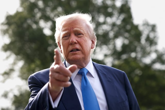 President Donald Trump outside the White House on April 25, 2025 in Washington, DC. He has accused Democrats of paying hecklers to disrupt Republican town halls.