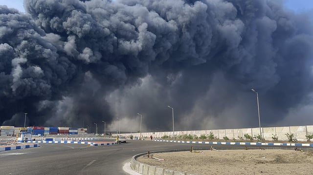 In this photo provided by Iranian Students&#39; News Agency, ISNA, a black smoke rises in the sky after a massive explosion rocked a port near the southern port city of Bandar Abbas, Iran, Saturday, April 26, 2025.