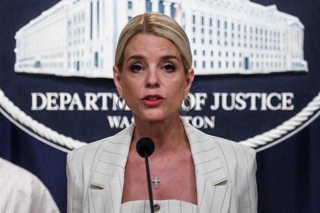 U.S. Attorney General Pam Bondi attends a press conference, as she unveils actions against the state of Maine, which is locked in a dispute with the Trump administration over transgender policy, at the Justice Department in Washington, D.C., U.S., April 16, 2025. REUTERS/Leah Millis/File Photo