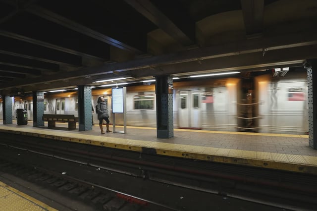 A train passes through the Whitehall–South Ferry subway station in Manhattan on Dec. 3, 2019.