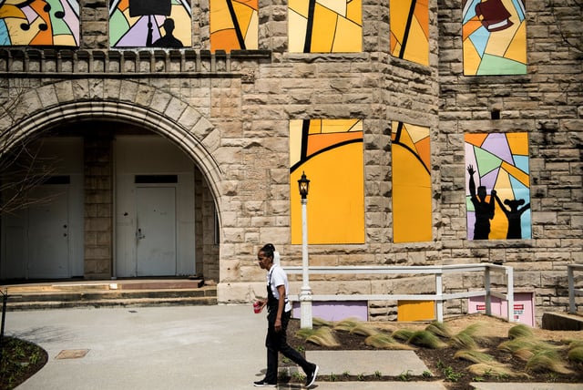 A person walks past the historic Clayborn Temple on April 3, 2018, in Memphis, Tennessee.