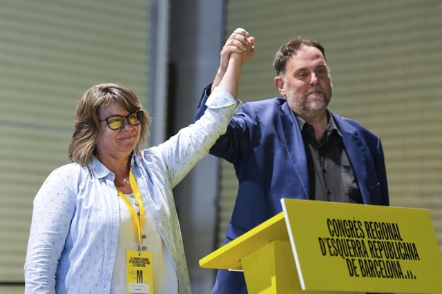 Creu Camacho y Oriol Junqueras el domingo en el Congreso de ERC.