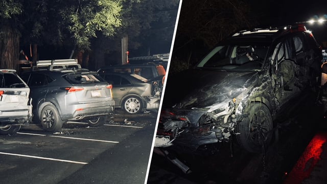 Vehicles damaged in Mill Valley following an alleged hit-and-run collision involving a driver accused of driving under the influence. (April 27, 2025)