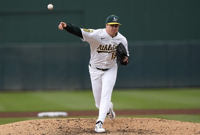 SACRAMENTO, CALIFORNIA - APRIL 27: Mason Miller #19 of the Athletics pitches against the Chicago White Sox in the top of the ninth inning of a major league baseball game at Sutter Health Park on April 27, 2025 in Sacramento, California.