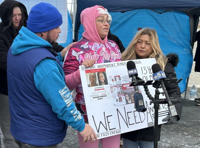 Dalia Guerrero, grandmother of Ja’Niyah McMichael, asks for help finding her granddaughter at Team NWI - Independent Search and Rescue’s awareness event Monday, Jan. 6, 2025. McMichael has been missing since Aug. 12, 2024. (Maya Wilkins/Post-Tribune)