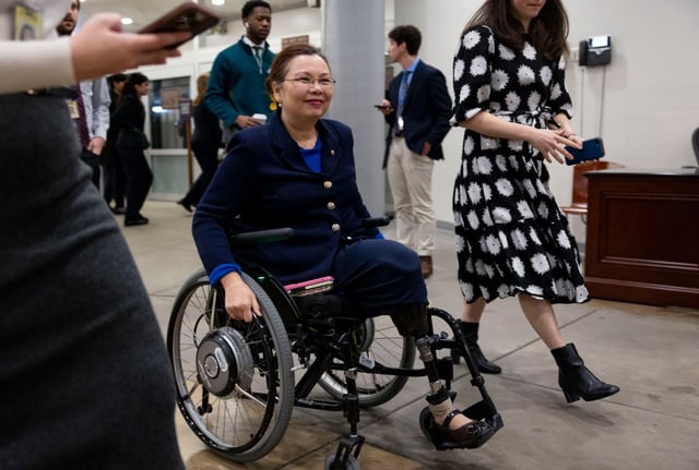 U.S. Sen. Tammy Duckworth speaks to reporters on Feb. 11, 2025, at the U.S. Capitol in Washington, D.C. (Brian Cassella/Chicago Tribune)