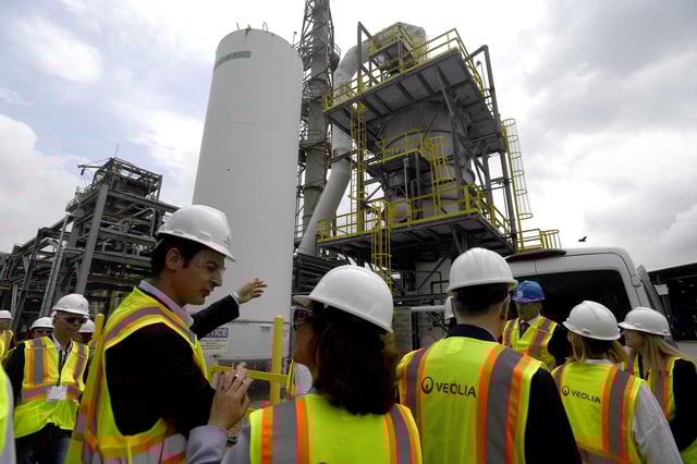 A tour group takes in the large incinerator that can break down PFAS during a tour of the Veolia facility in Port Arthur. Thursday, April 19, 2024.