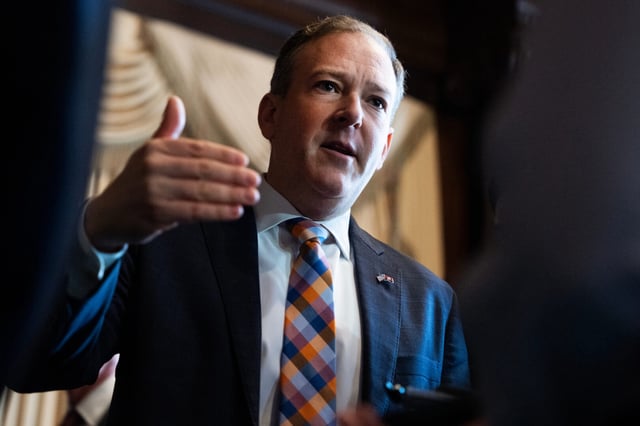 Lee Zeldin, administrator of the Environmental Protection Agency, talks with reporters in the Capitol on Feb. 18.