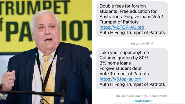 Clive Palmer's Trumpet of Patriots party has been sending out unsolicited text messages in the lead-up to the 2025 federal election. Can you escape them?