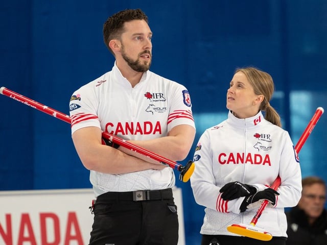 Canada's Jocelyn Peterman and Brett Gallant were rocked by Italy's Stefania Constantini and Amos Mosaner for their first loss of 2025 World Mixed Doubles Curling Championship on Monday night. Rob Blanchard Photography