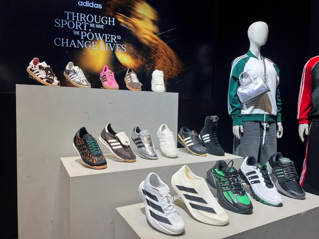 Adidas products are displayed at the company headquarters in Herzogenaurach, Germany March 5, 2025. REUTERS/Helen Reid/File Photo