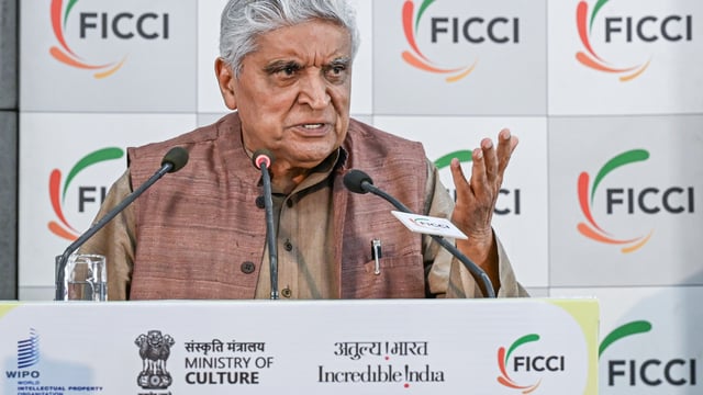 Screenwriter and lyricist Javed Akhtar speaks during the World Intellectual Property Day 2025 celebrations themed IP and music: Feel the beat of IP,
