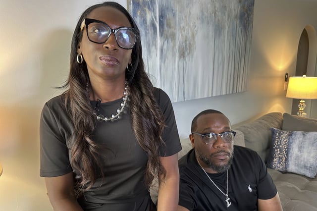 Trina Martin, left, and Toi Cliatt sit for a portrait inside the home the FBI mistakenly raided in 2017, in Atlanta on April 25, 2025.