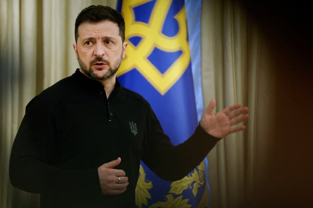Ukraine's President Volodymyr Zelenskiy attends a press conference, amid Russia's attack on Ukraine, in Kyiv, Ukraine, April 4, 2025. REUTERS/Alina Smutko/File Photo