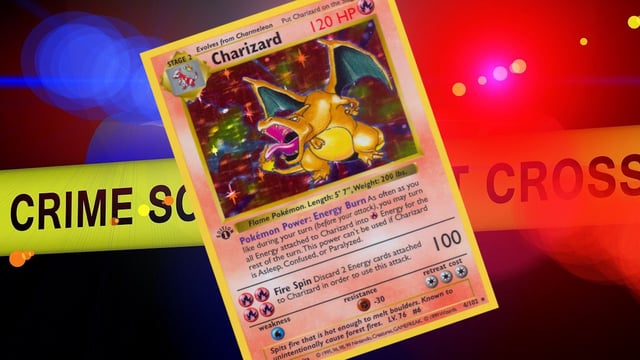 charizard pokemon card at crime scene