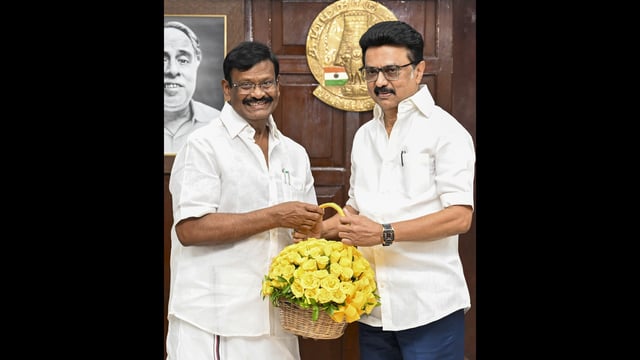 Minister of Minorities Welfare of Tamil Nadu S M Nasar meets Tamil Nadu CM MK Stalin in Chennai on Tuesday, April 29, 2025. (PTI)