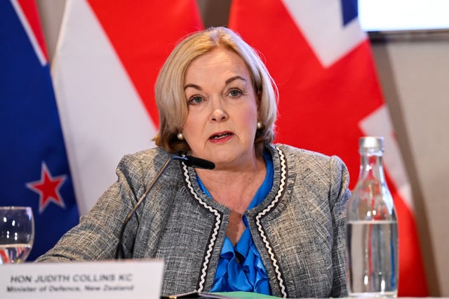 New Zealand's Defence Minister Judith Collins speaks at the Five Power Defence Arrangements (FPDA) Defence Ministers’ Joint Press Conference Meeting (FDMM) on the sidelines of the Shangri-La Dialogue in Singapore May 31, 2024. REUTERS/Caroline Chia/File Photo