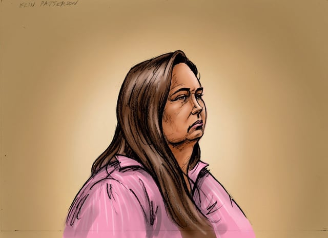 A court sketch shows Erin Patterson at the Latrobe Valley Magistrates Court in Morwell, Australia, on April 29, 2025.