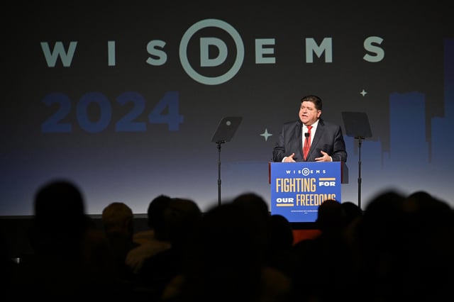 Pritzker speaks during the WisDems 2024 State Convention on June 8, 2024, in Milwaukee.
